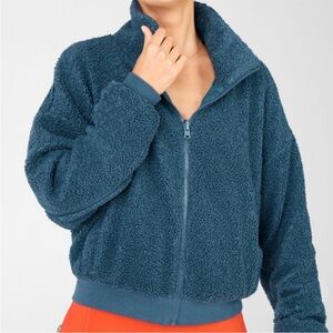 FABLETICS Celestial Blue Teal Spencer Reversible Teddy Bomber Jacket Size Medium